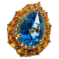 Bochic “Capri” Vintage Blue Topaz & Orange Citrine Ring — 18K Gold & Silver