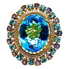 Bochic “Capri” Vintage Blue Topaz, Tanzanite 
Diamond Ring Set In 18K Gold 
Si