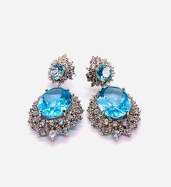 Bochic “Capri” Vintage Blue Topaz & White Topaz Earrings - 18K Gold & Silver