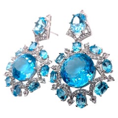 Bochic “Capri” Vintage Blue Topaz & White Topaz Earrings - 18K Gold & Silver