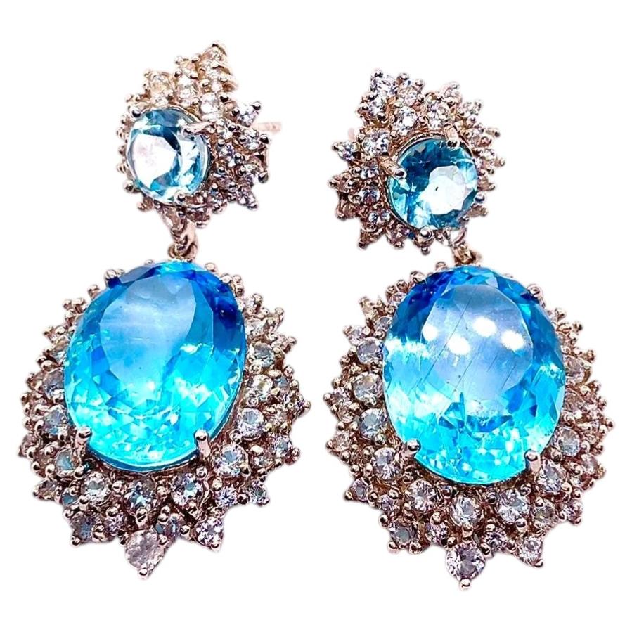 Bochic “Capri” Vintage Blue Topaz & White Topaz Earrings - 18K Gold & Silver