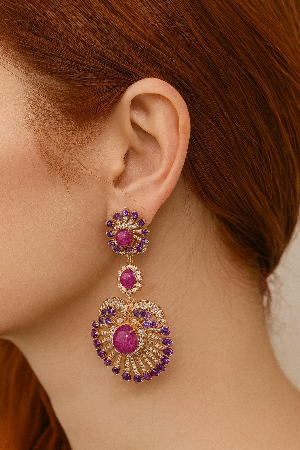 Bochic “Capri” Vintage Cascading Ruby, Tanzanite, Topaz & Amethyst Set In 18K Go For Sale 8