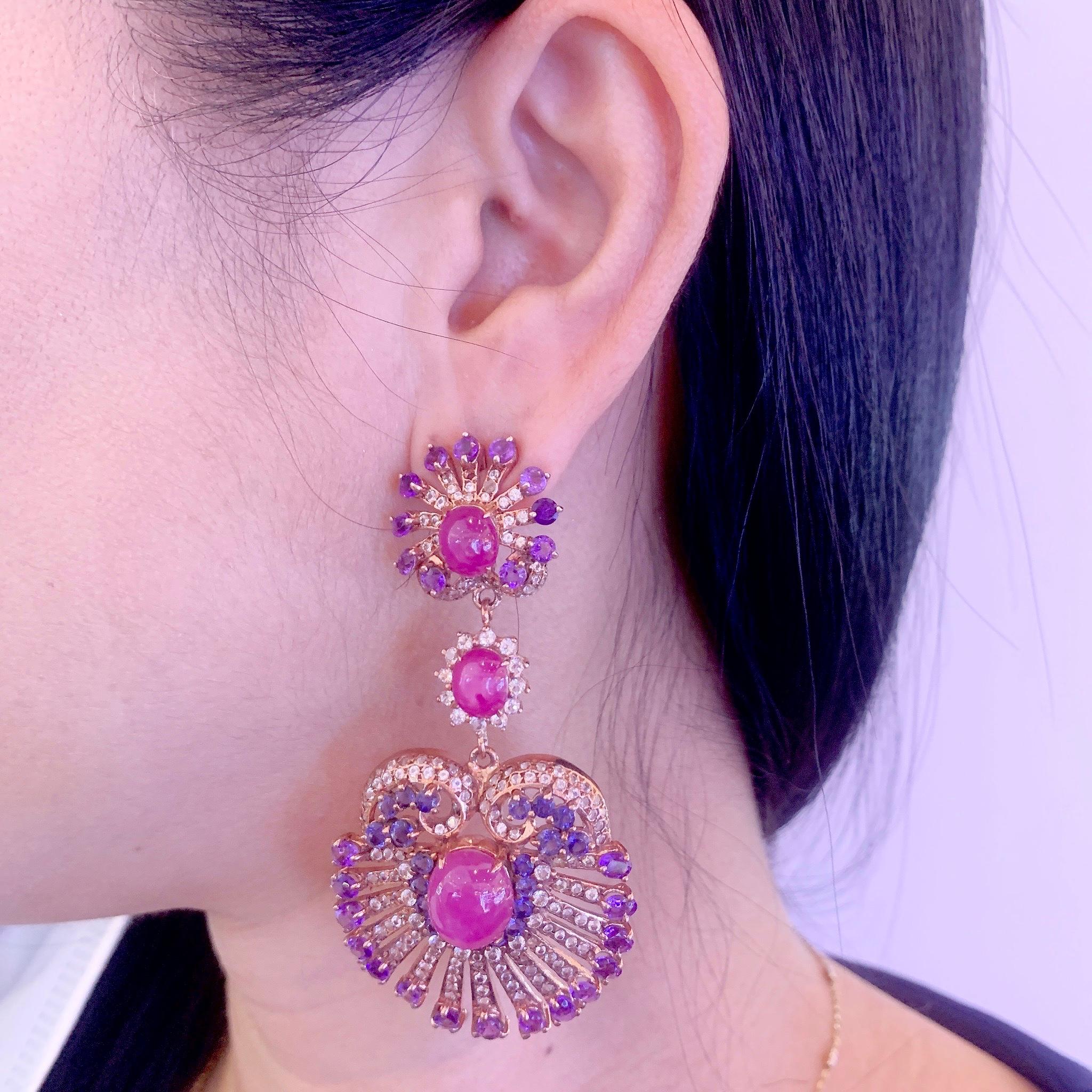 Art Nouveau Bochic “Capri” Vintage Cascading Ruby, Tanzanite, Topaz & Amethyst Set In 18K Go For Sale