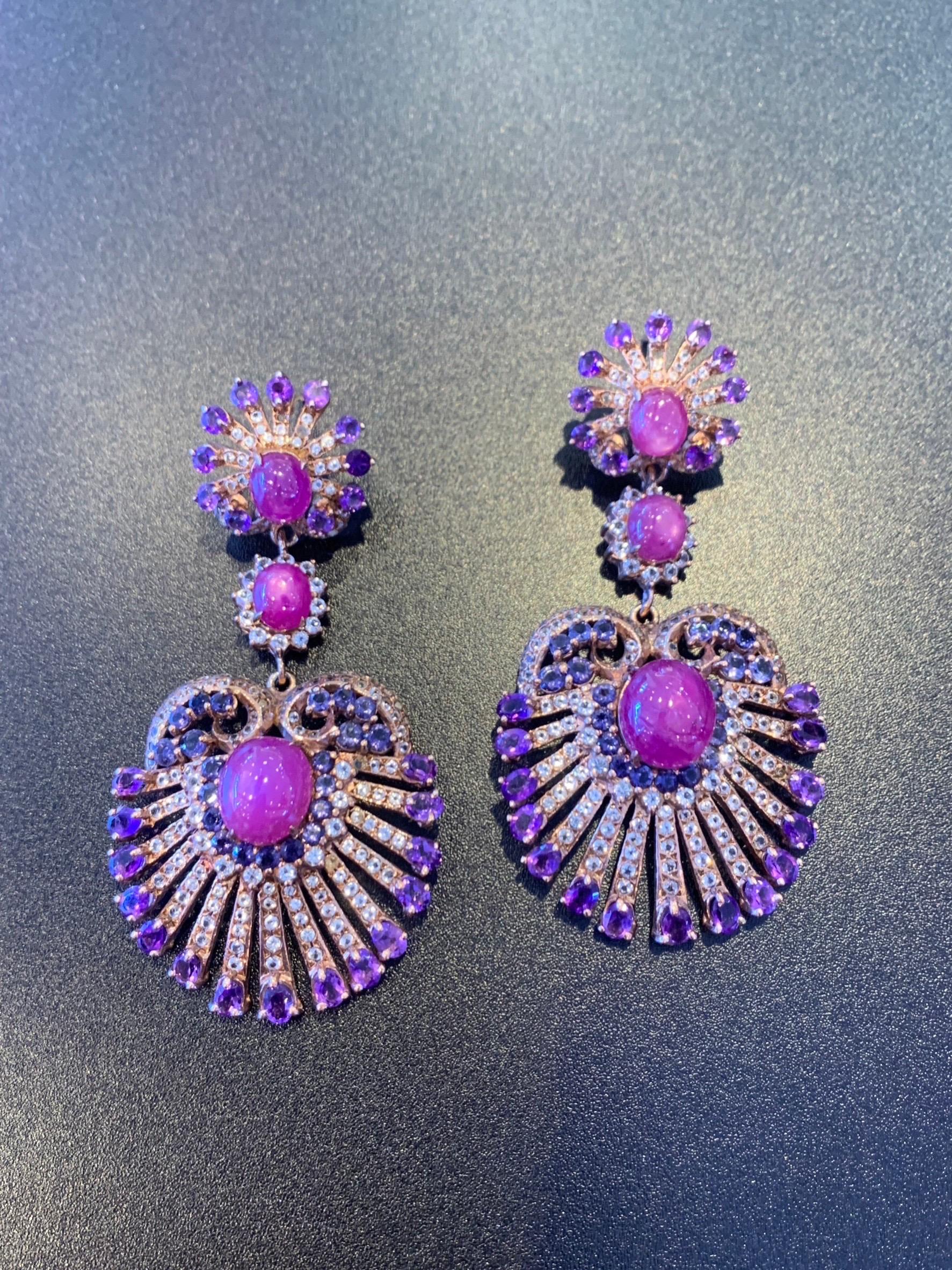 Women's Bochic “Capri” Vintage Cascading Ruby, Tanzanite, Topaz & Amethyst Set In 18K Go For Sale