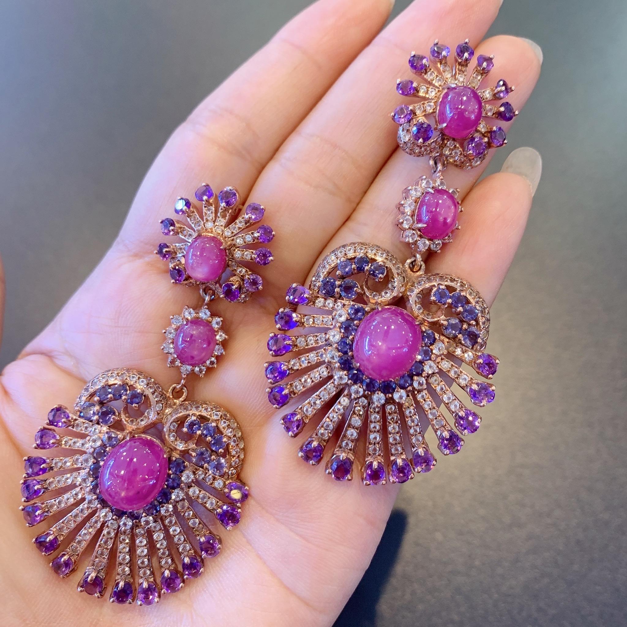 Bochic “Capri” Vintage Cascading Ruby, Tanzanite, Topaz & Amethyst Set In 18K Go For Sale 2