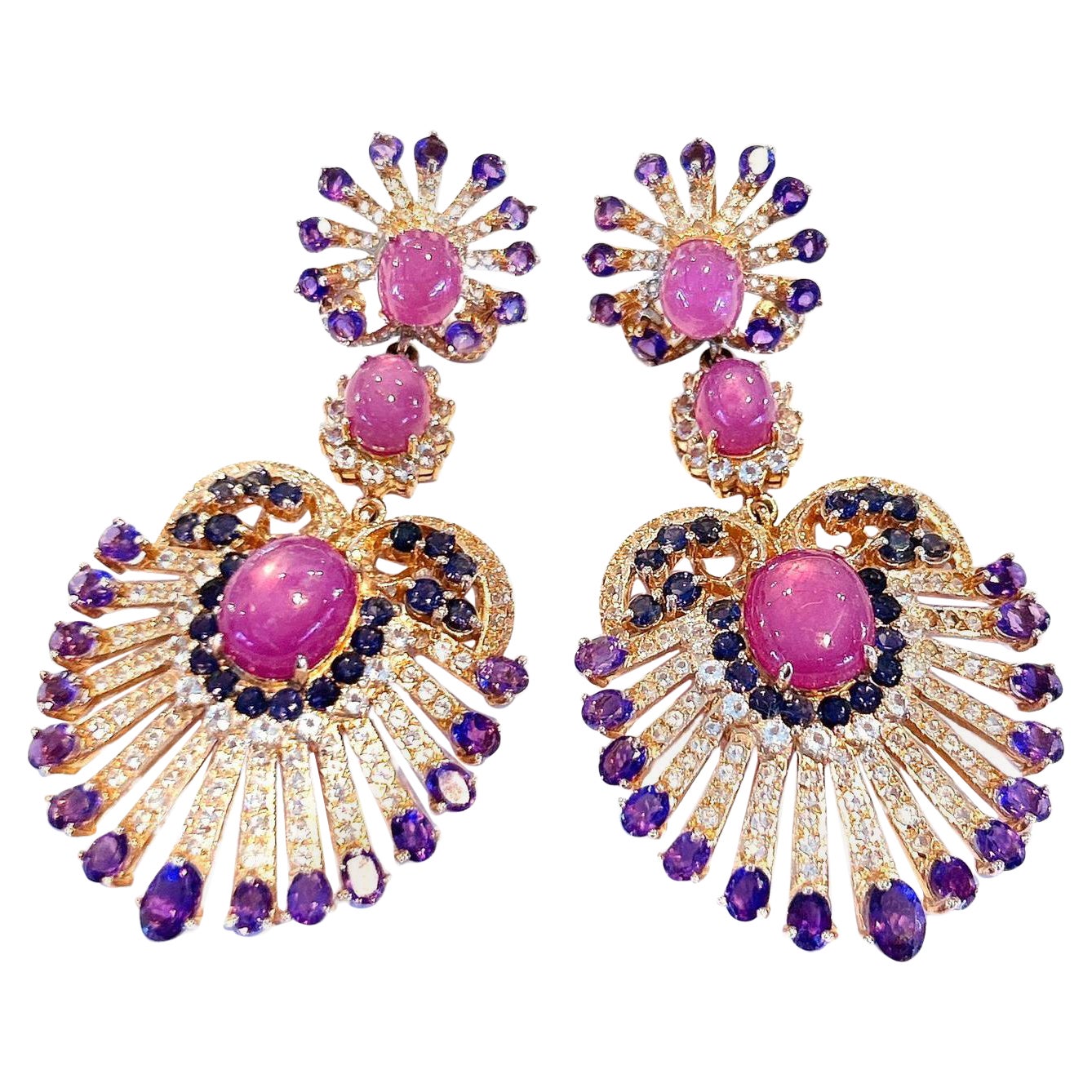 Bochic “Capri” Vintage Cascading Ruby, Tanzanite, Topaz & Amethyst Set In 18K Go For Sale