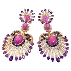 Bochic “Capri” Vintage Cascading Ruby, Tanzanite, Topaz & Amethyst Set In 18K Go