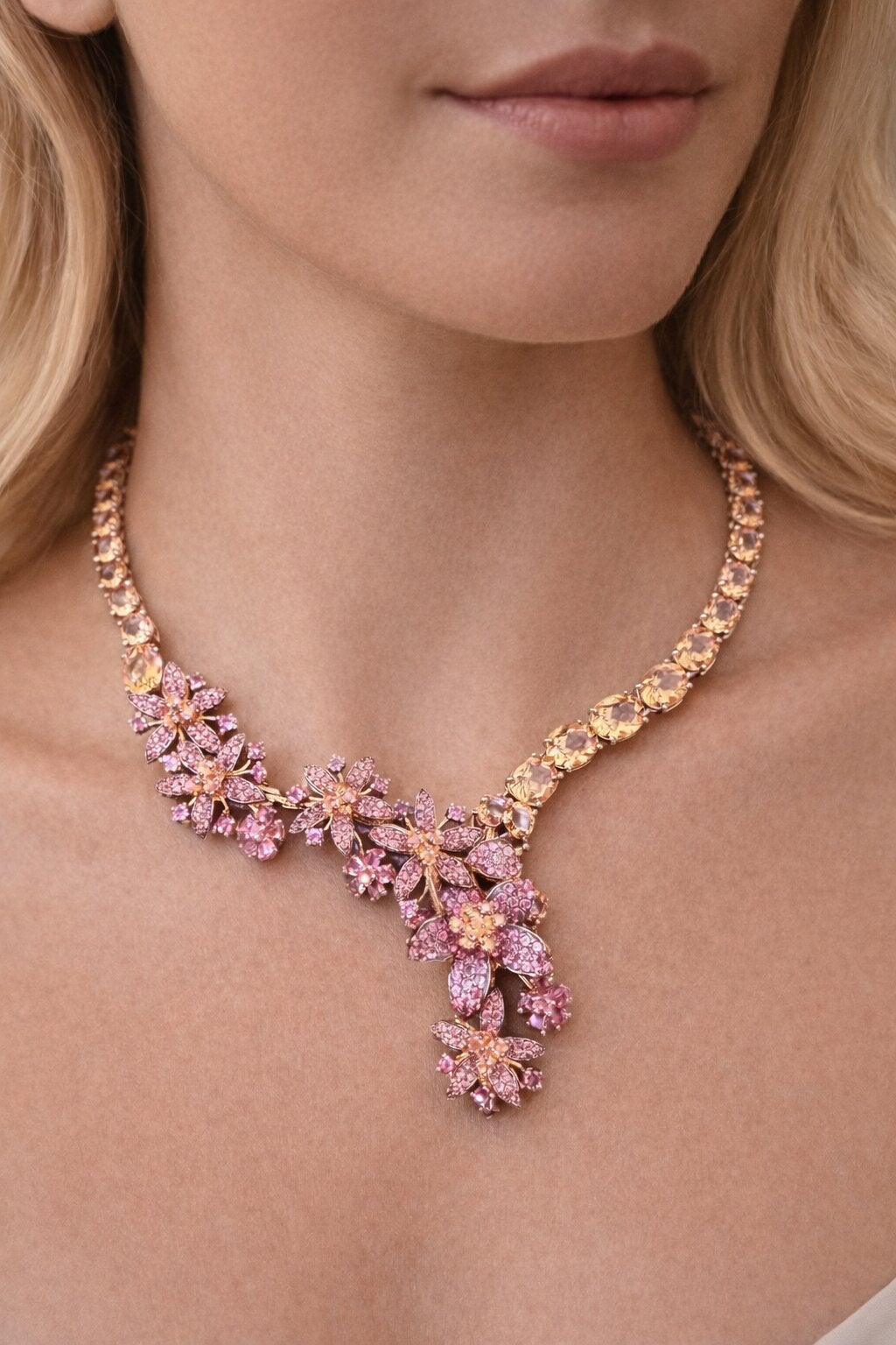 Bochic “Capri” Vintage Citrine, Amethyst & Sapphire Necklace Set In 18K Gold & S For Sale