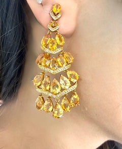 Bochic “Capri” Vintage Citrine & White Topaz Earrings Set In 18K Gold & Silver