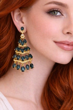 Bochic “Capri” Vintage Citrine & White Topaz Earrings Set In 18K Gold & Silver