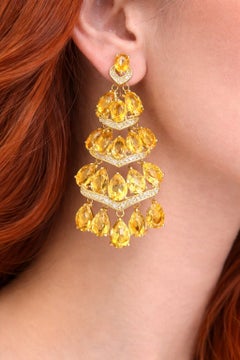 Bochic “Capri” Vintage Citrine & White Topaz Earrings Set In 18K Gold & Silver
