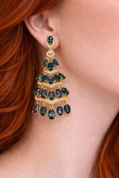 Bochic “Capri” Vintage Citrine & White Topaz Earrings Set In 18K Gold & Silver