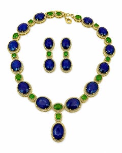 Bochic „Capri“ Vintage-Klassiker: Halskette und Ohrringe mit Diamanten, Smaragden und Saphiren, Größe S