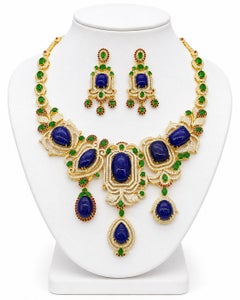 Bochic “Capri” Vintage Classic Diamond, Emerald & Tanzanite Necklace & Earrings