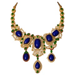 Bochic “Capri” Vintage Classic Diamond, Emerald & Tanzanite Necklace & Earrings