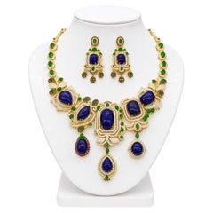 Bochic “Capri” Vintage Classic Diamond, Emerald & Tanzanite Necklace & Earrings