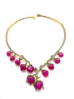 Bochic “Capri” Vintage Classic Italian Ruby & Emerald Necklace Set In 18K Gold