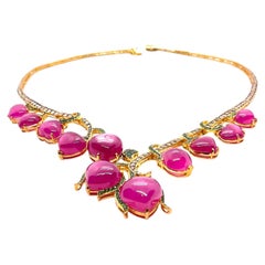 Bochic “Capri” Vintage Classic Italian Ruby & Emerald Necklace Set In 18K Gold