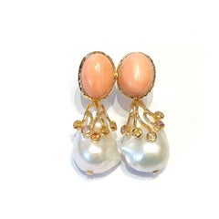 Bochic "Capri" Vintage Koralle und Fancy Sapphire Ohrringe -18K Gold & Silber