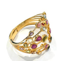 Bochic Capri Vintage Cuff Bracelet, 18K Gold & Silver, 25ct Ruby, Gems
