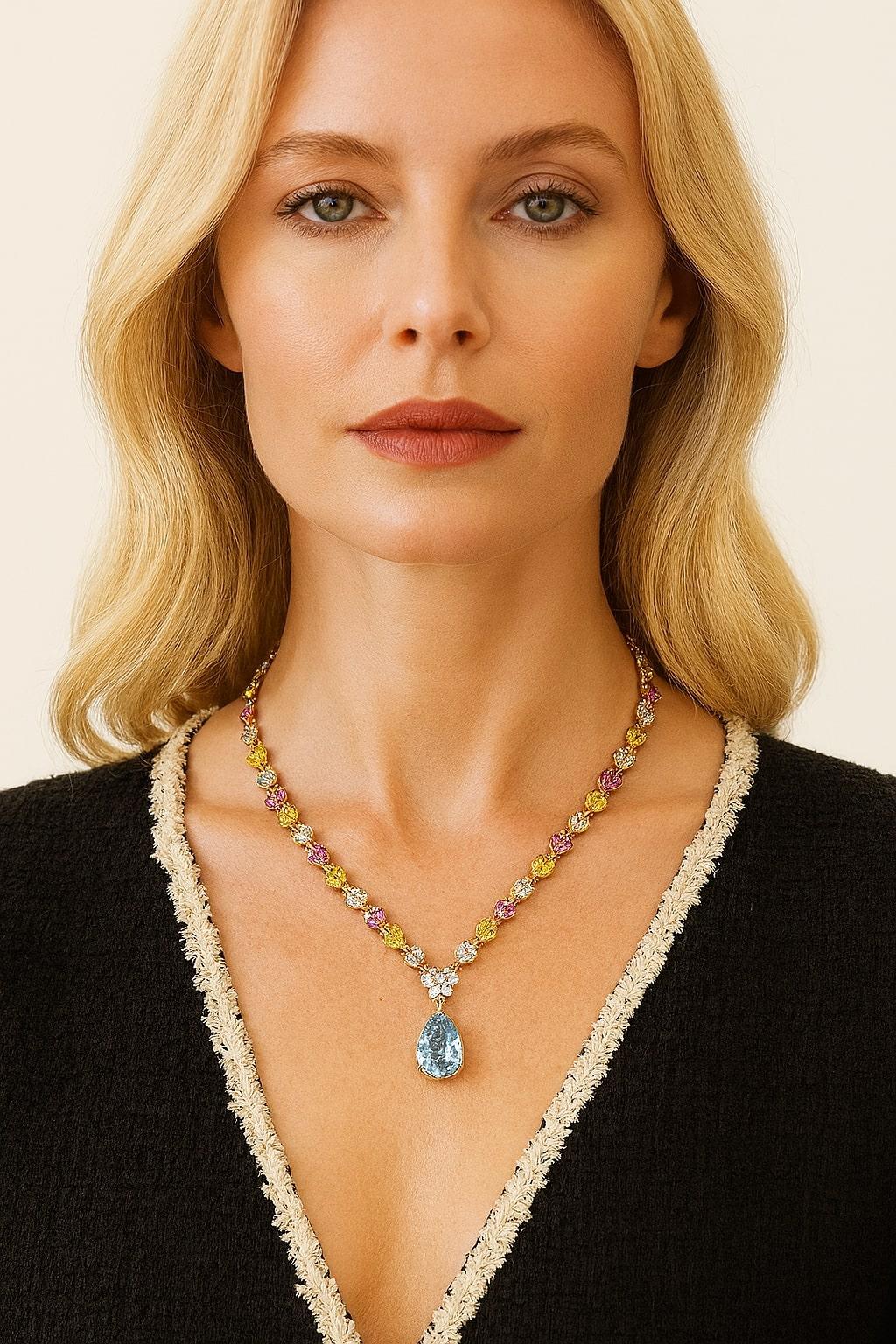 Bochic “Capri” Vintage Diamond Amethyst, Citrine & Peridot Necklace Set 18K Gold For Sale 4