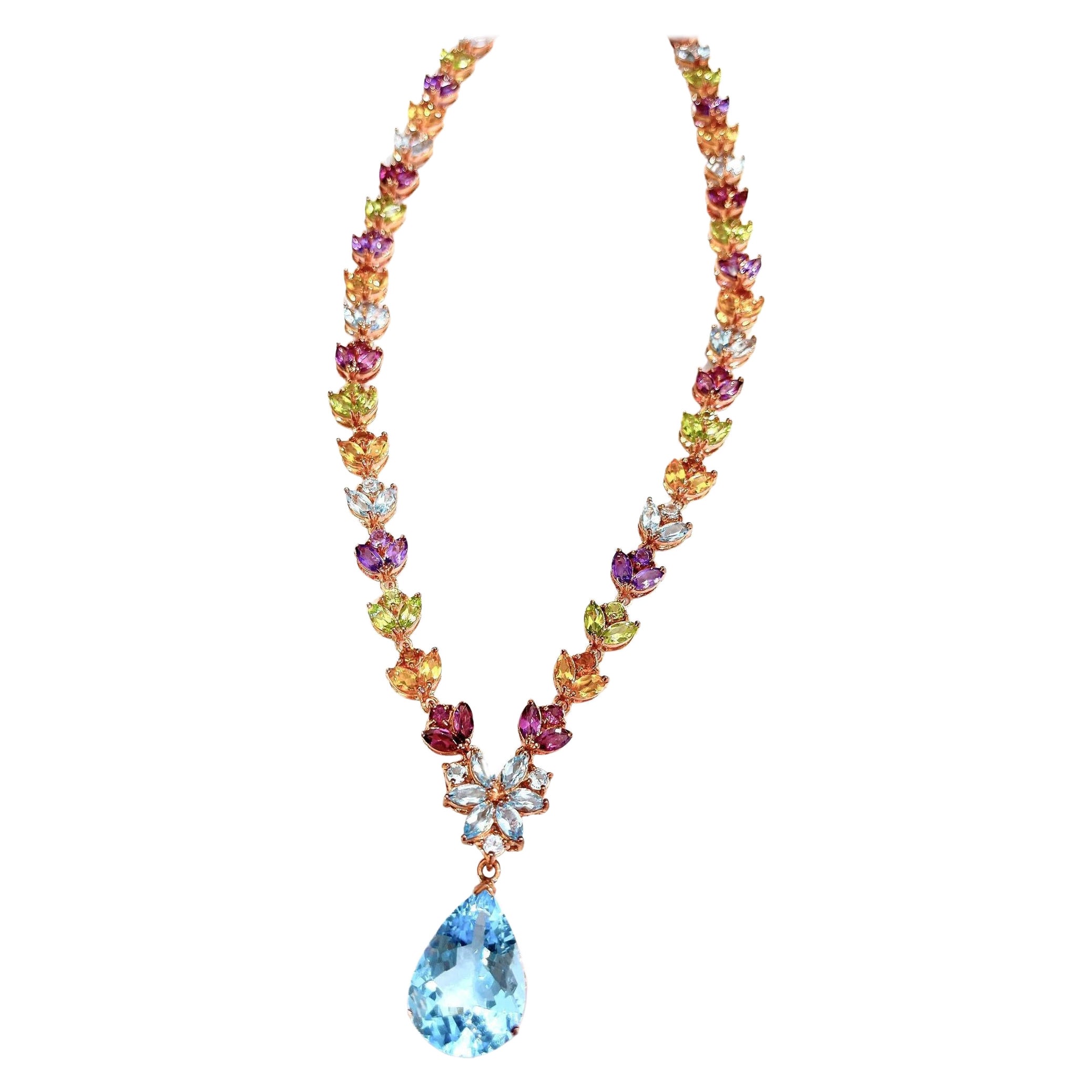 Brilliant Cut Bochic “Capri” Vintage Diamond Amethyst, Citrine & Peridot Necklace Set 18K Gold For Sale
