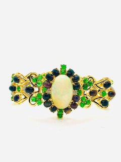 Bochic “Capri” Vintage Diamond, Black Opal & Tsevorite Bracelet Set In 18K & Sil
