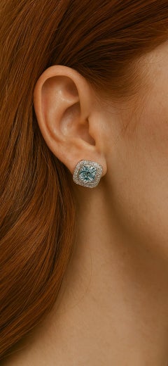 Bochic "Capri" Set di orecchini con diamanti d'epoca e topazio blu in oro 18 carati e