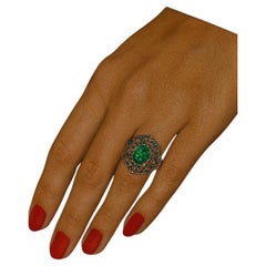 Bochic "Capri" Vintage Diamant & Smaragd Retro Ring Set in 18K & Silber