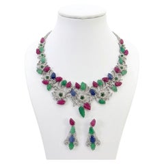Bochic “Capri” Vintage Diamond, Emerald, Ruby & Sapphire Necklace Set