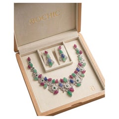 Bochic “Capri” Vintage Diamond, Emerald, Ruby & Sapphire Necklace Set