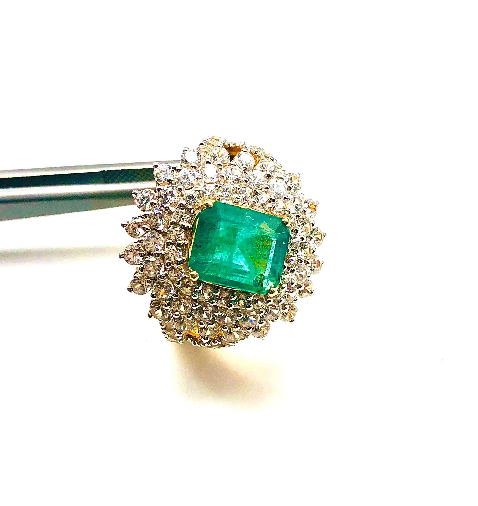 Bochic “Capri” Vintage Diamond & Emerald Vintage Ring Set 18K Gold & Silver For Sale 5