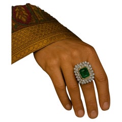 Bochic "Capri" Bague Vintage diamant et émeraude 18K or et argent