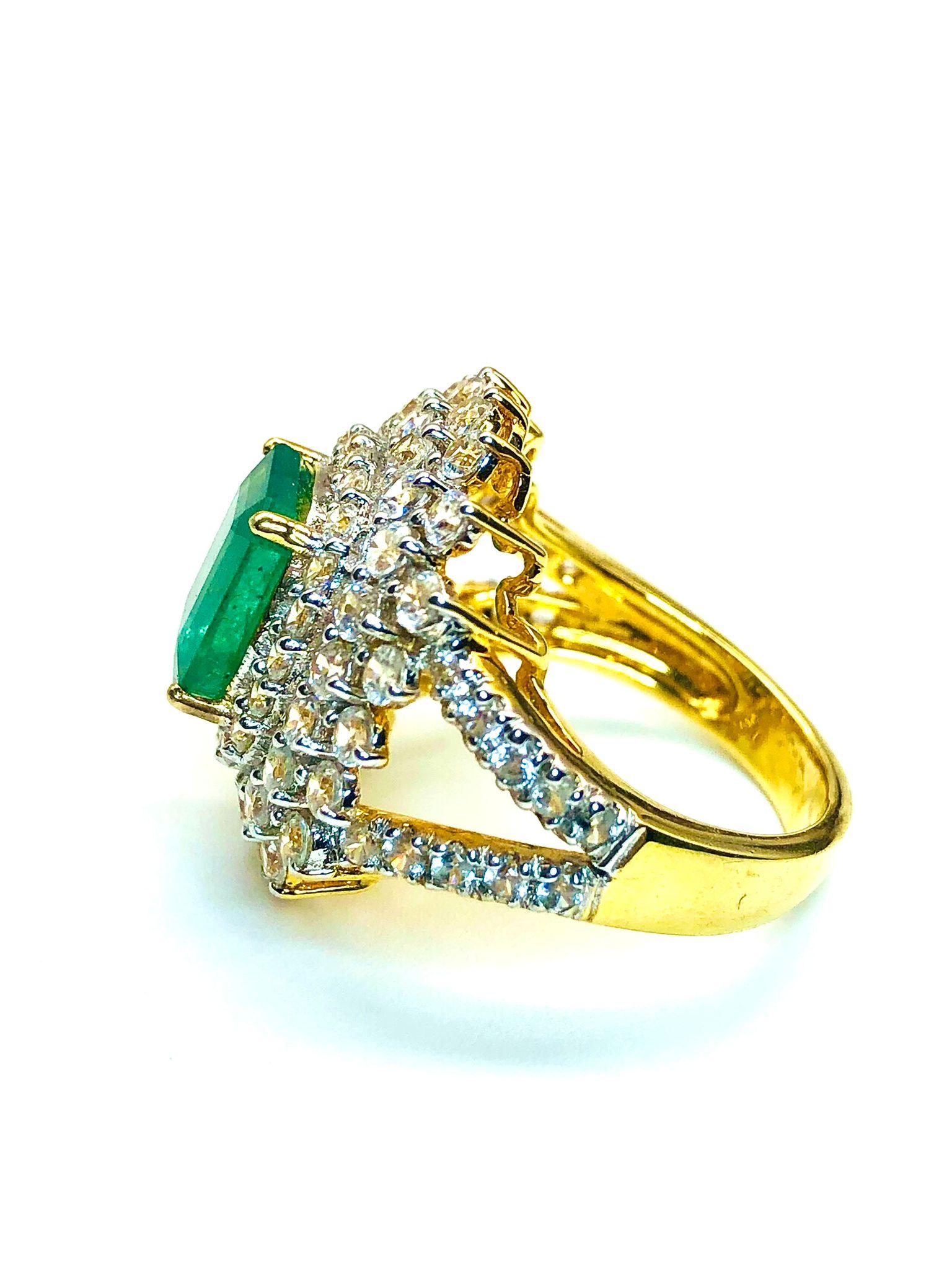 Bochic “Capri” Vintage Diamond & Emerald Vintage Ring Set 18K Gold & Silver In Excellent Condition For Sale In New York, NY