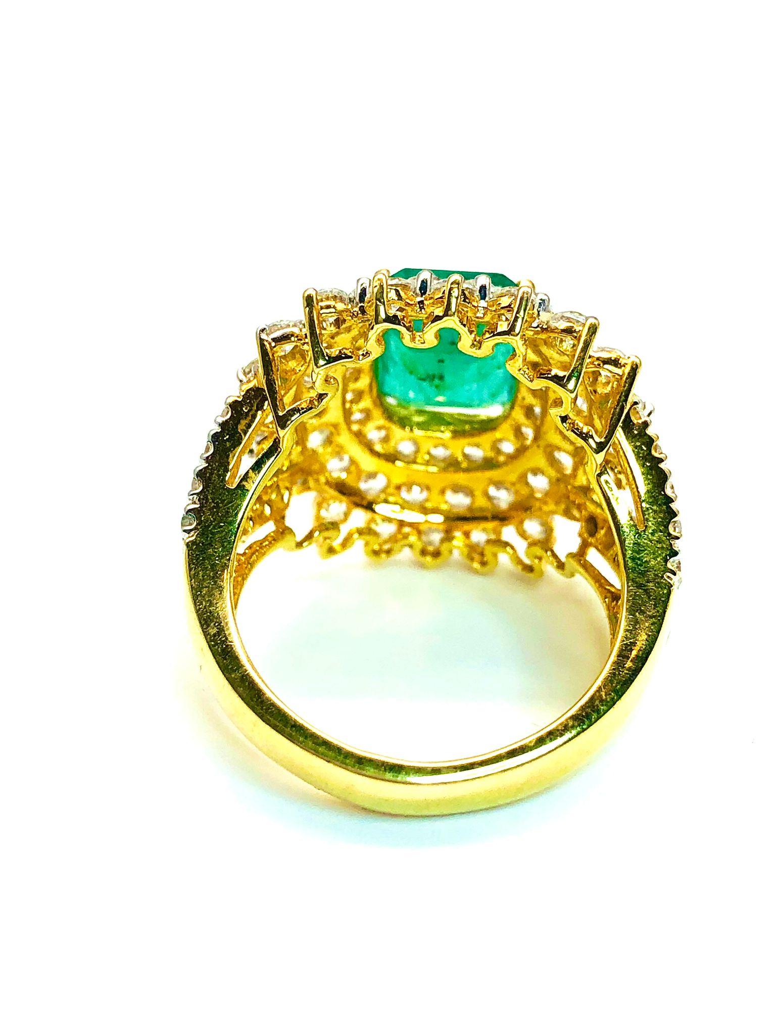 Bochic “Capri” Vintage Diamond & Emerald Vintage Ring Set 18K Gold & Silver For Sale 1