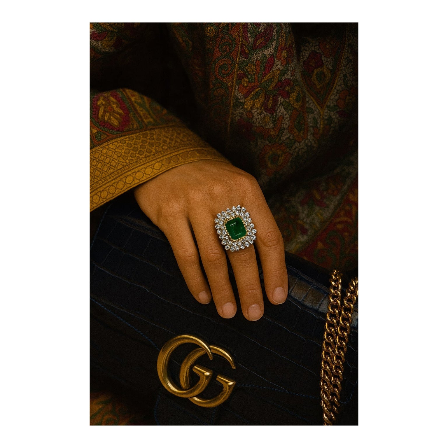 Bochic "Capri" Vintage Diamant & Smaragd Vintage Ring Set 18K Gold & Silber im Angebot