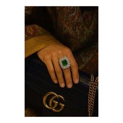 Bochic “Capri” Vintage Diamond & Emerald Vintage Ring Set 18K Gold & Silver