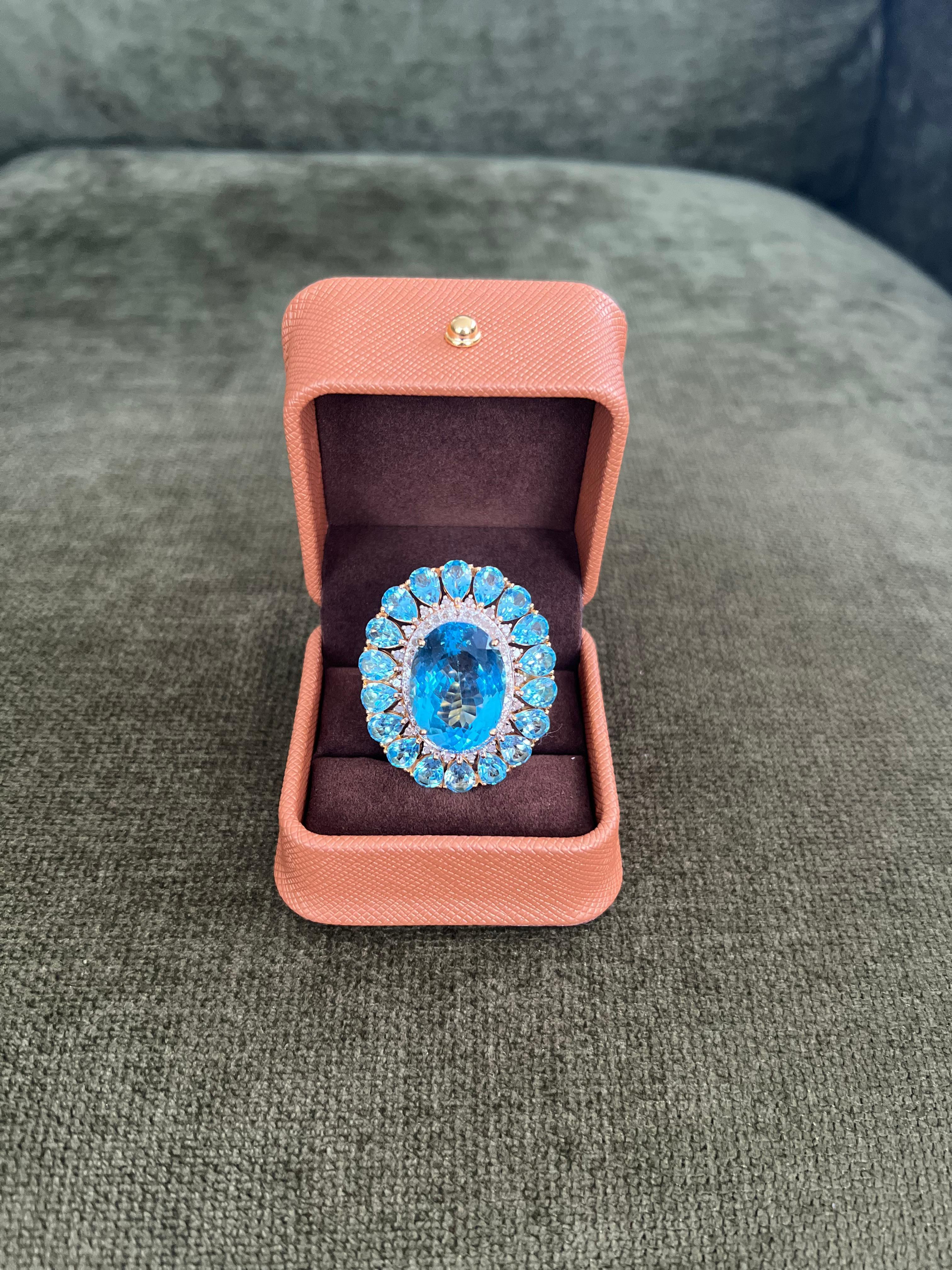 Bochic “Capri” Vintage Diamond & Oval Shape Blue Topaz & Set In 18K Gold & Silve For Sale 4