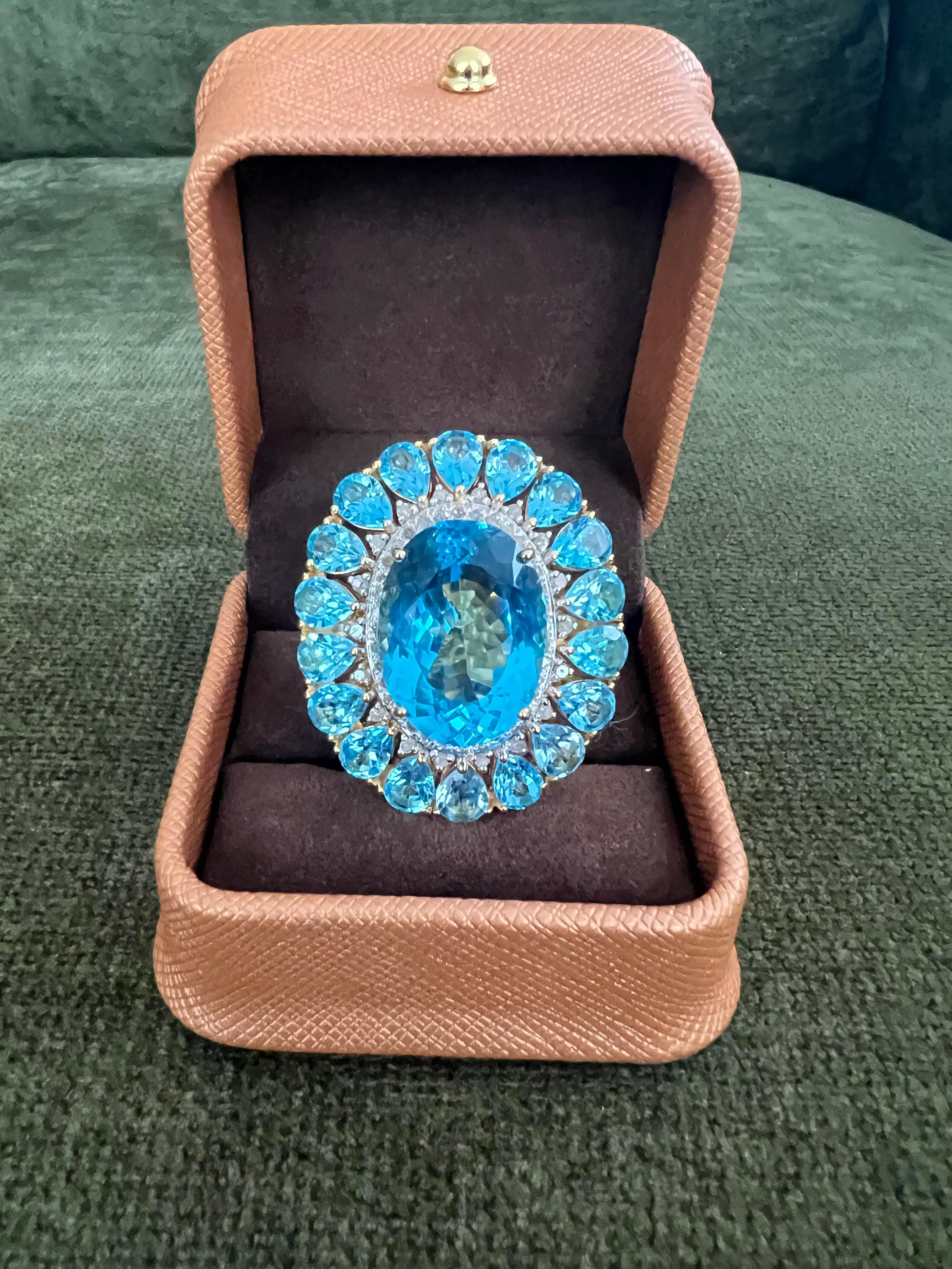 Bochic “Capri” Vintage Diamond & Oval Shape Blue Topaz & Set In 18K Gold & Silve For Sale 5