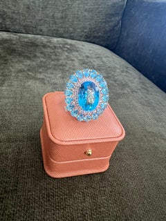 Bochic “Capri” Vintage Diamond & Oval Shape Blue Topaz & Set In 18K Gold & Silve