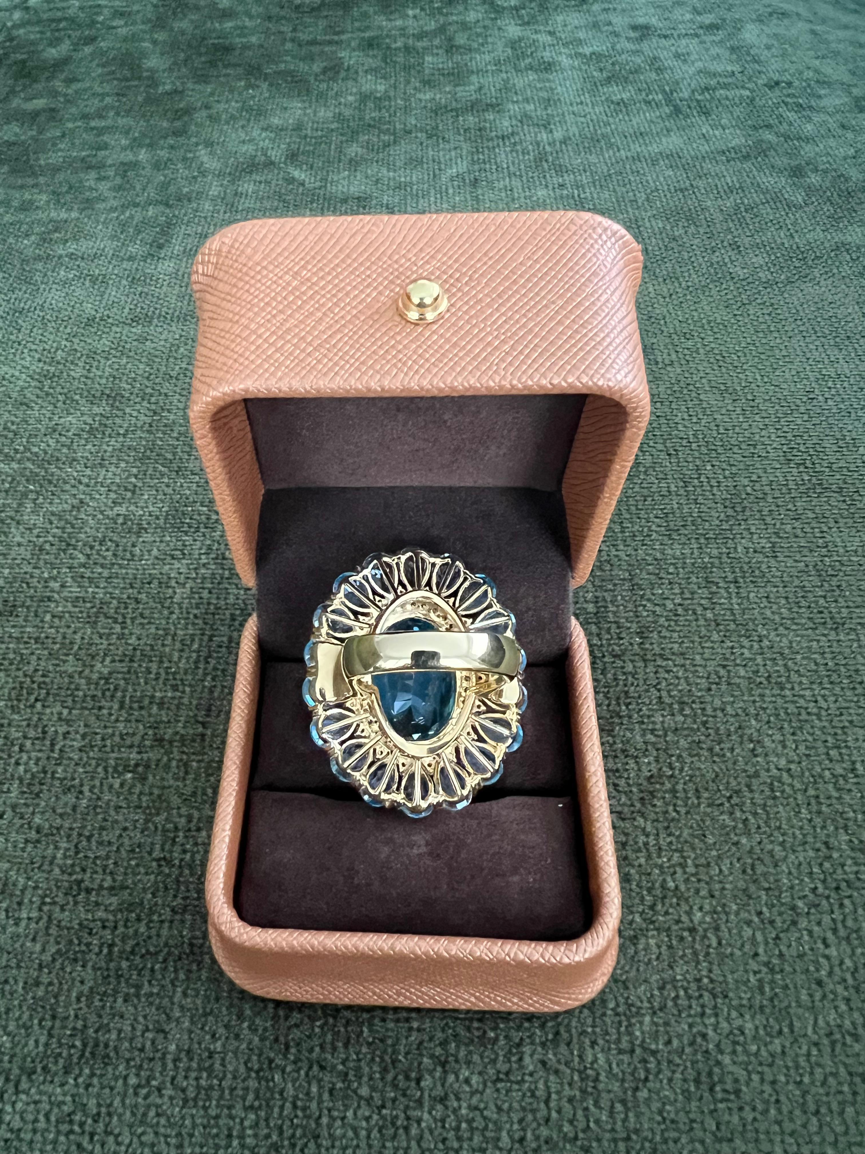 Women's or Men's Bochic “Capri” Vintage Diamond & Oval Shape Blue Topaz & Set In 18K Gold & Silve For Sale