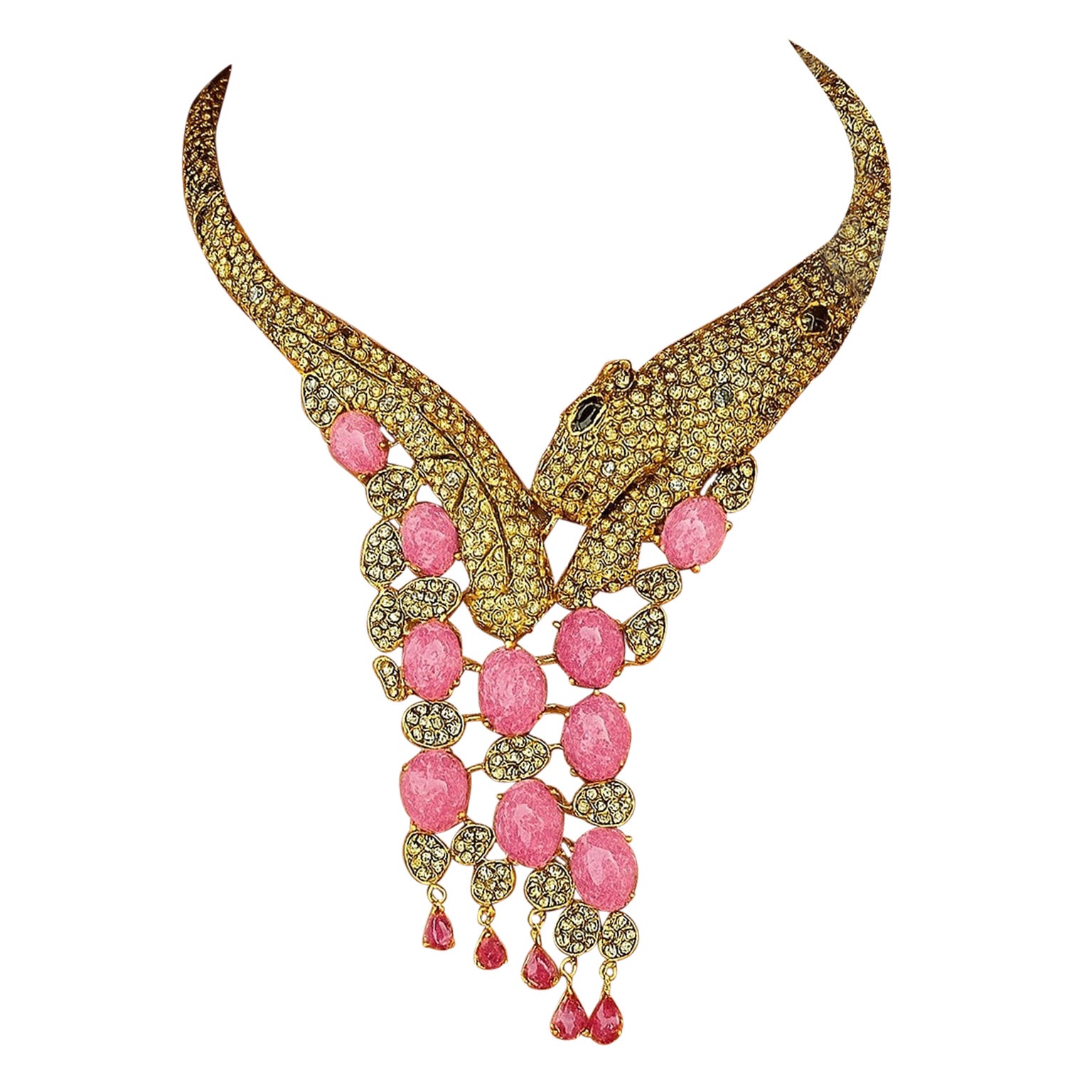 Bochic “Capri” Vintage Diamond, Ruby 
Fancy Sapphire Necklace Set 18K 
Silver For Sale