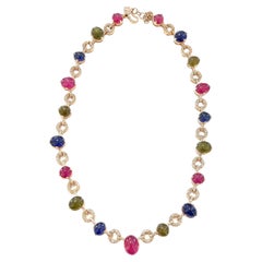 Bochic “Capri” Vintage Diamond, Ruby & Fancy Sapphire Necklace Set in 18K & Silv