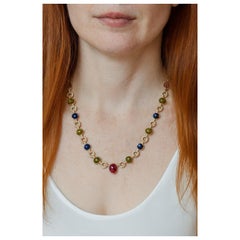 Bochic “Capri” Vintage Diamond, Ruby & Fancy Sapphire Necklace Set in 18K & Silv