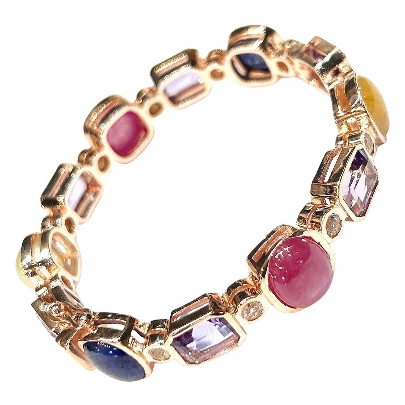 Bochic "Capri" Vintage Diamant, Rubin & Multi-Color Saphir Armreif 18K Gold &Sil