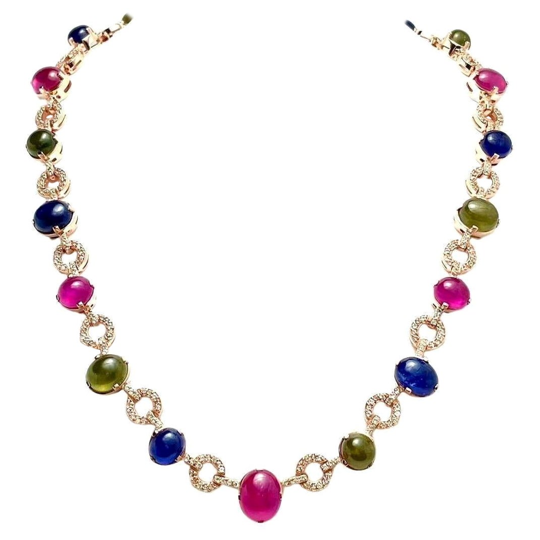 Collana Bochic "Capri" con diamanti, rubini e zaffiri multicolore in 18 carati. in vendita
