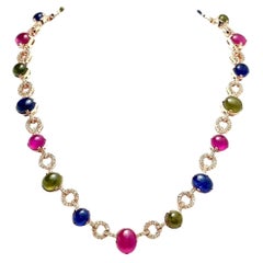 Collana Bochic "Capri" con diamanti, rubini e zaffiri multicolore in 18 carati.