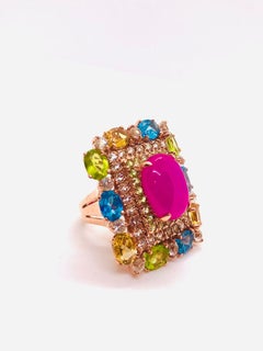 Bochic “Capri” Vintage Diamond, Ruby, Peridot & Citrine Ring - 18K Gold & Silver
