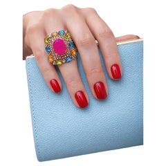 Bochic “Capri” Vintage Diamond, Ruby, Peridot & Citrine Ring - 18K Gold & Silver