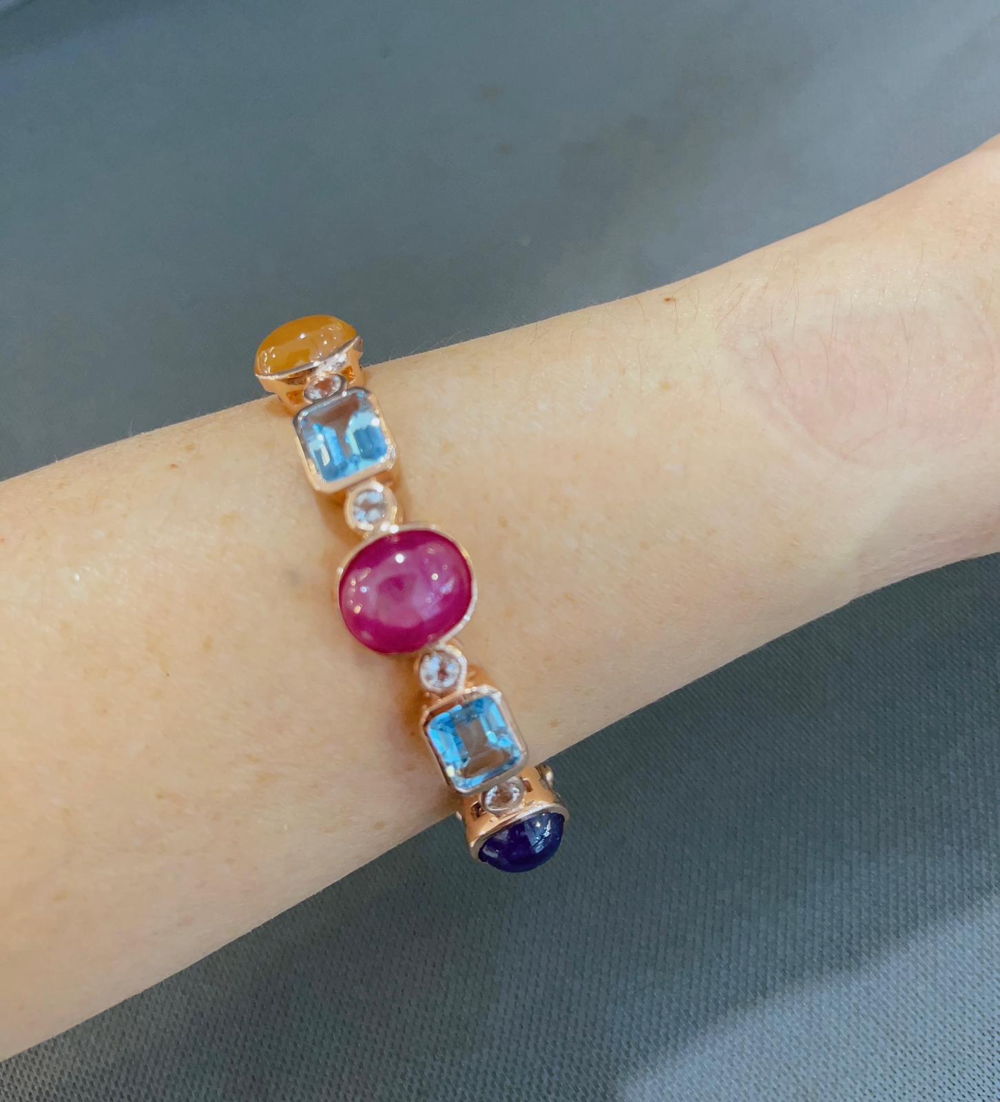 Bochic “Capri” Vintage Diamond, Ruby & Sapphire Bangle Set In 18K & Silver For Sale 5
